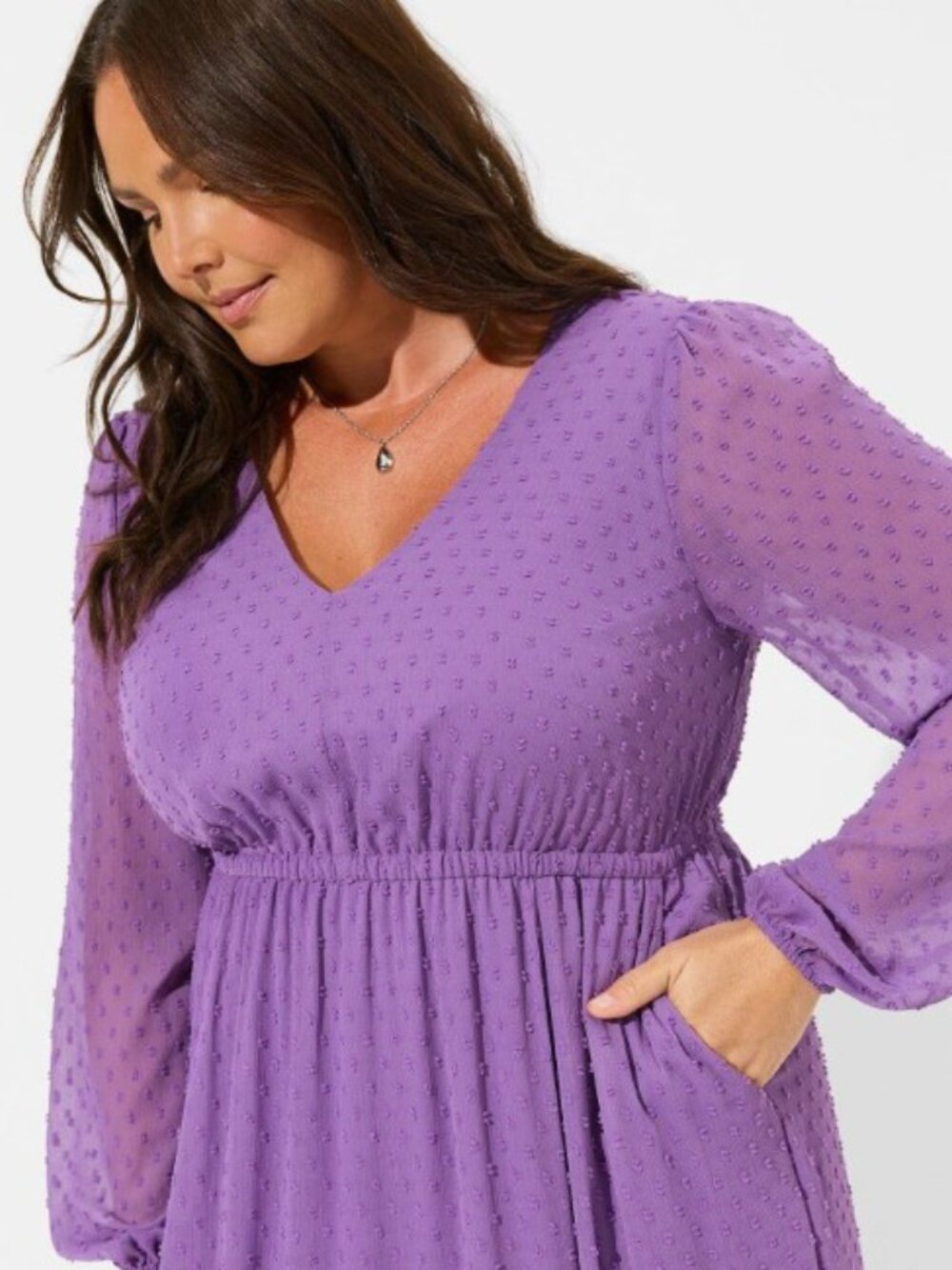 Torrid 1X Dress Midi Clip Dot Boho Prairie Feminine Romantic Purple Fairycore